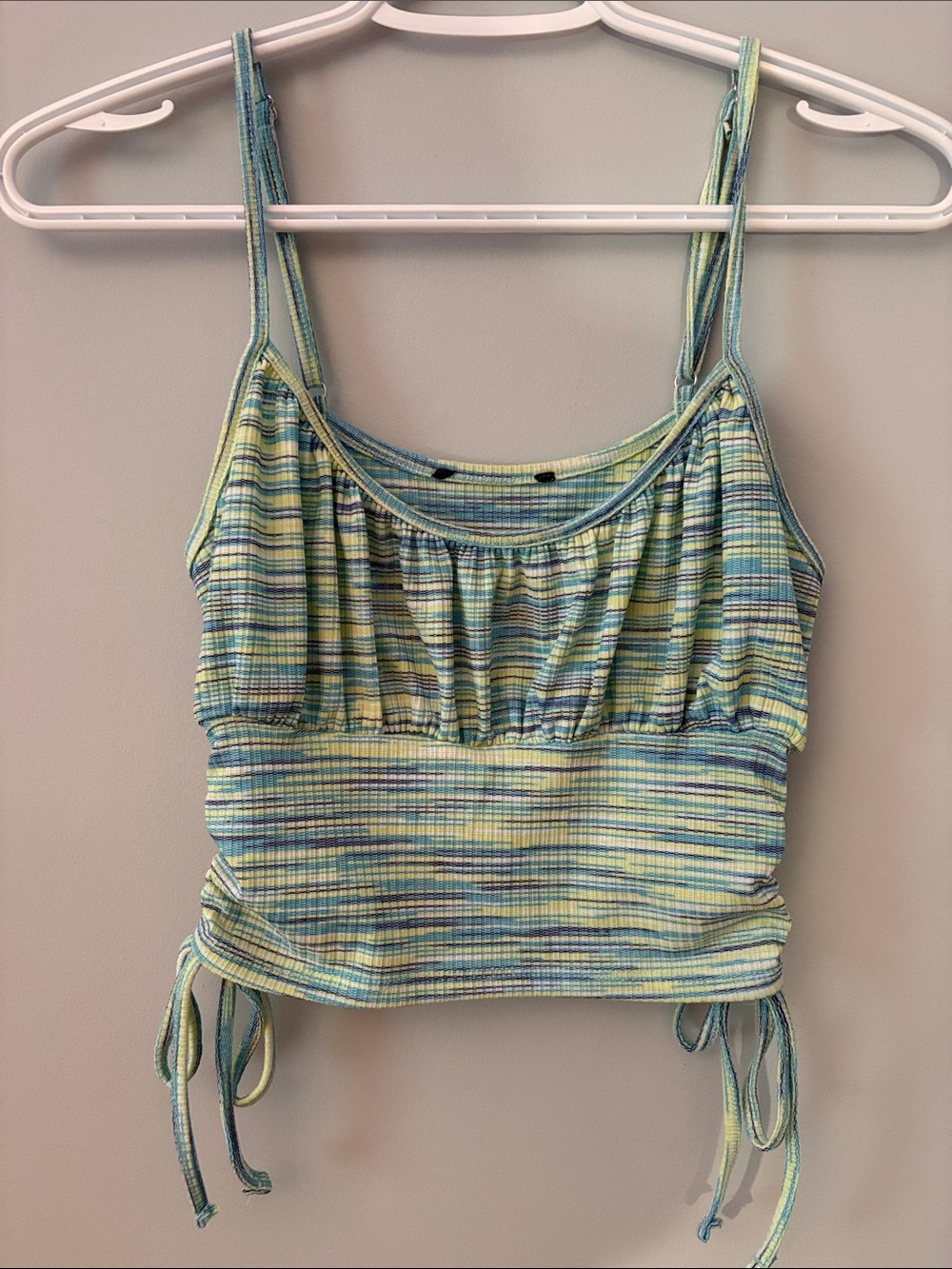 Forever 21 Striped Ribbed Drawstring Tank Top - Green Blue